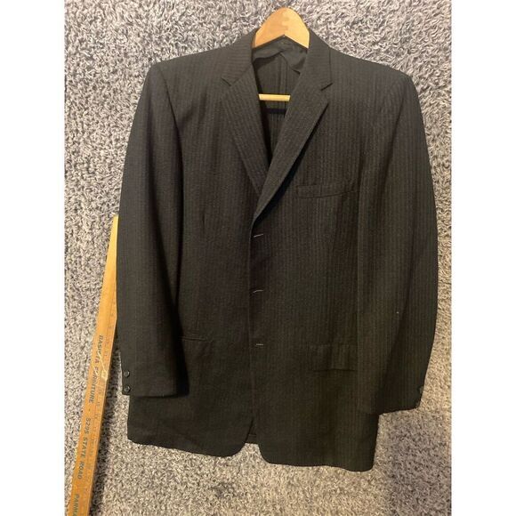 Vintage Robert Hall Men's Wool Pinstripe Overcoat Gray Size L Formal